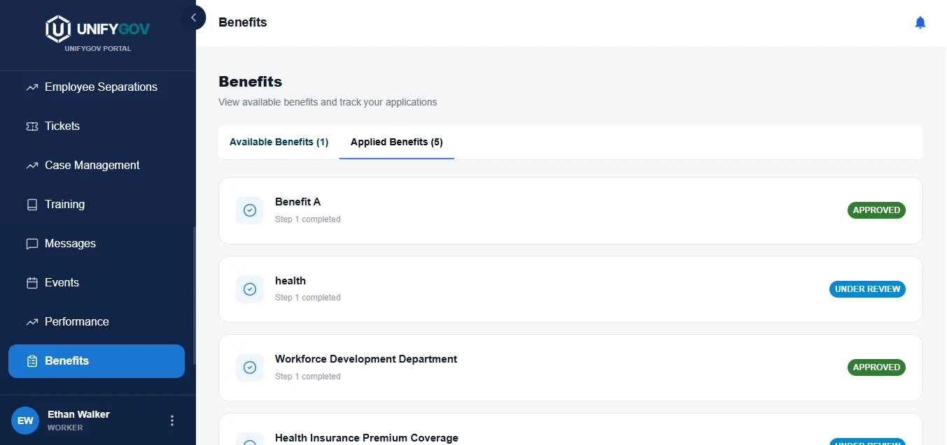 UnifyGov HCM benefits management workspace